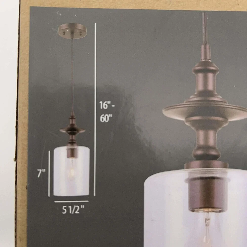 Canarm York Oil Rubbed Bronze Clear Glass Pendant‎ Light Fixture IPL276B010RB